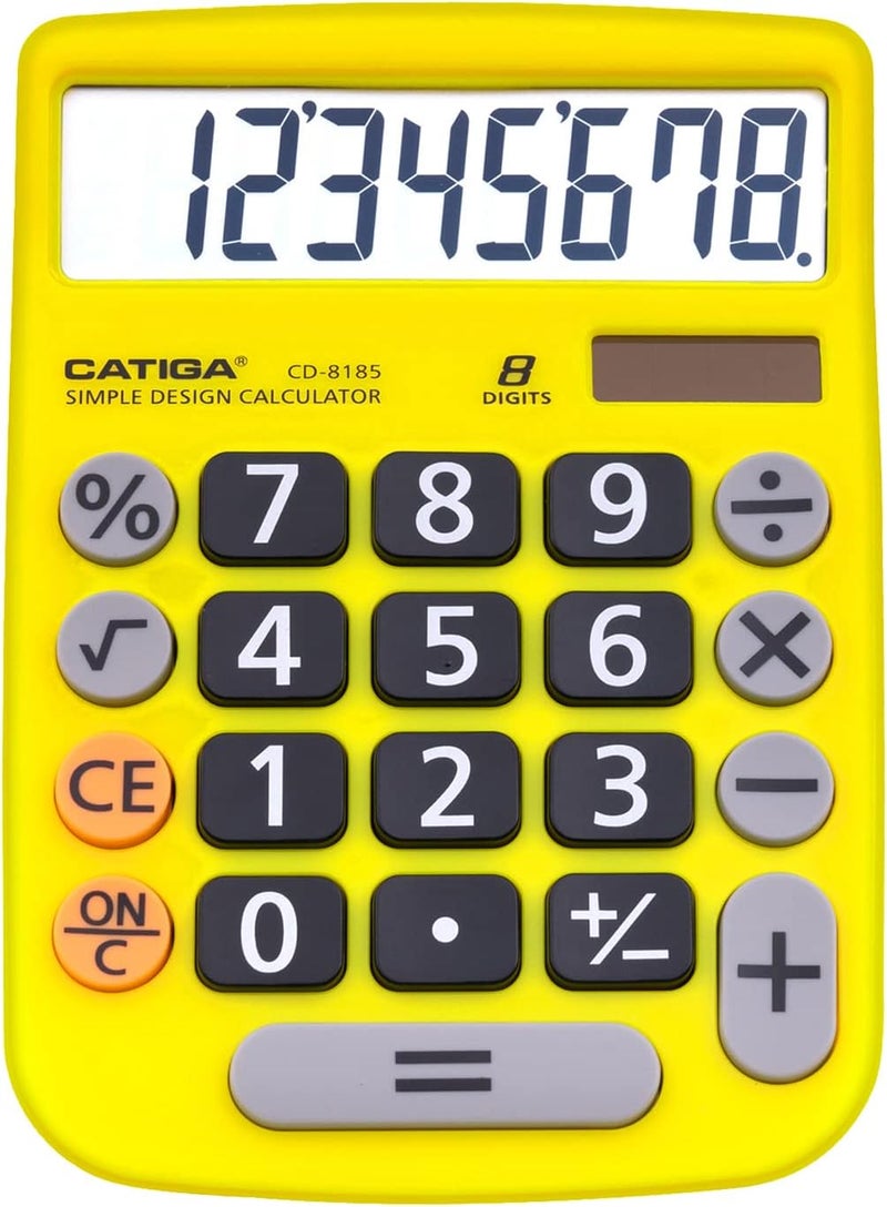 CATIGA Desktop Calculator 8 Digit with Solar Power and LCD Display, Big Buttons, for Home, Office, School, Class and Business, 4 Function Small Basic Calculators for Desk, CD-8185 - Image 1